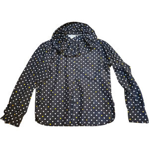 Vintage Evan Picone ILGWU Polka Dot Ruffle Collar Blouse Black White Yellow 12P